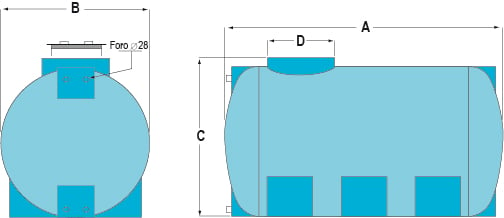 Zeichnung eines horizontalen Lagertanks